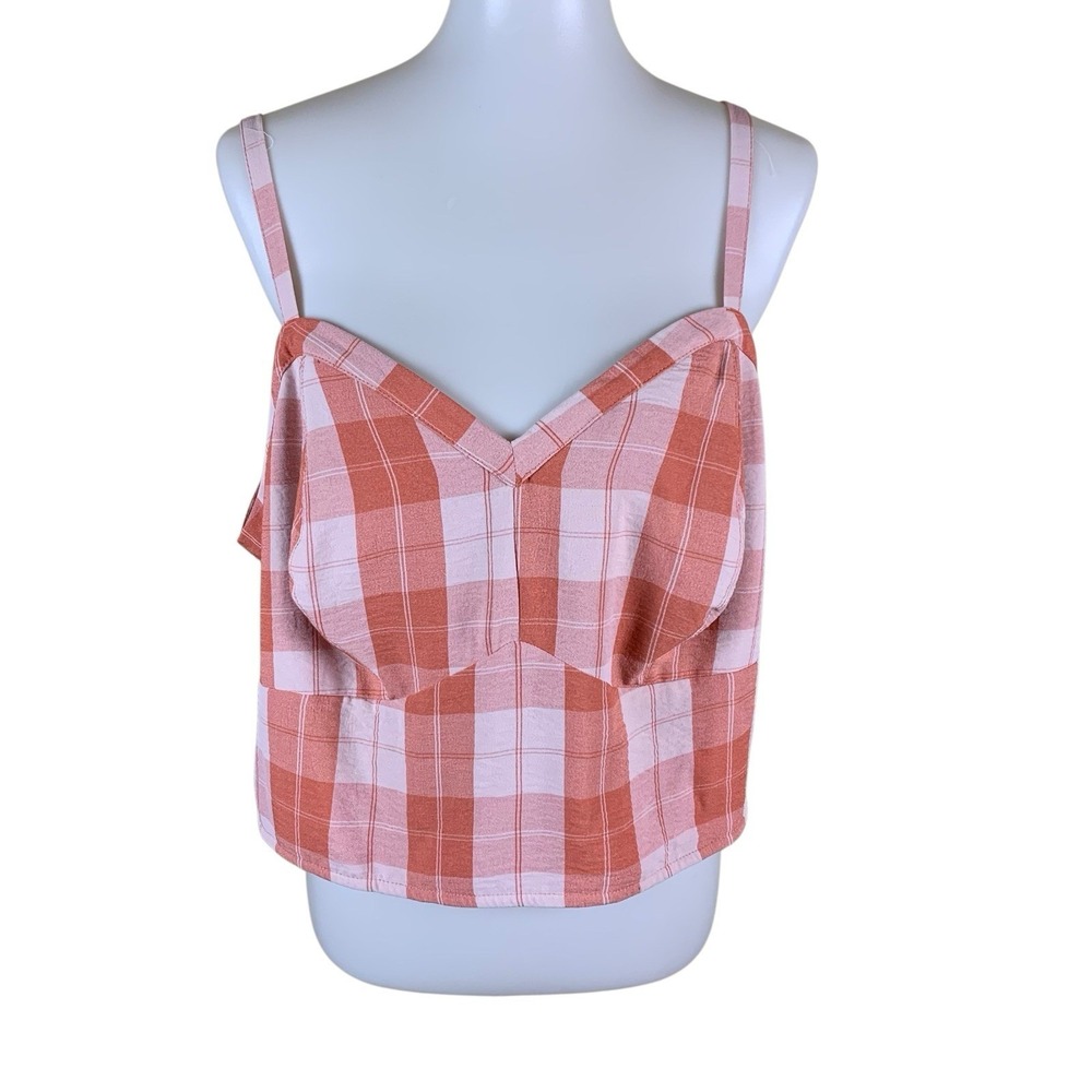 Torrid 2X Plaid Smocked Crop Top Sleeveless Coral Pink Bustier Style Cottagecore